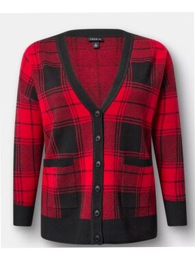 Torrid Red & Black Plaid Button-Up Cardigan Sweater Size 2